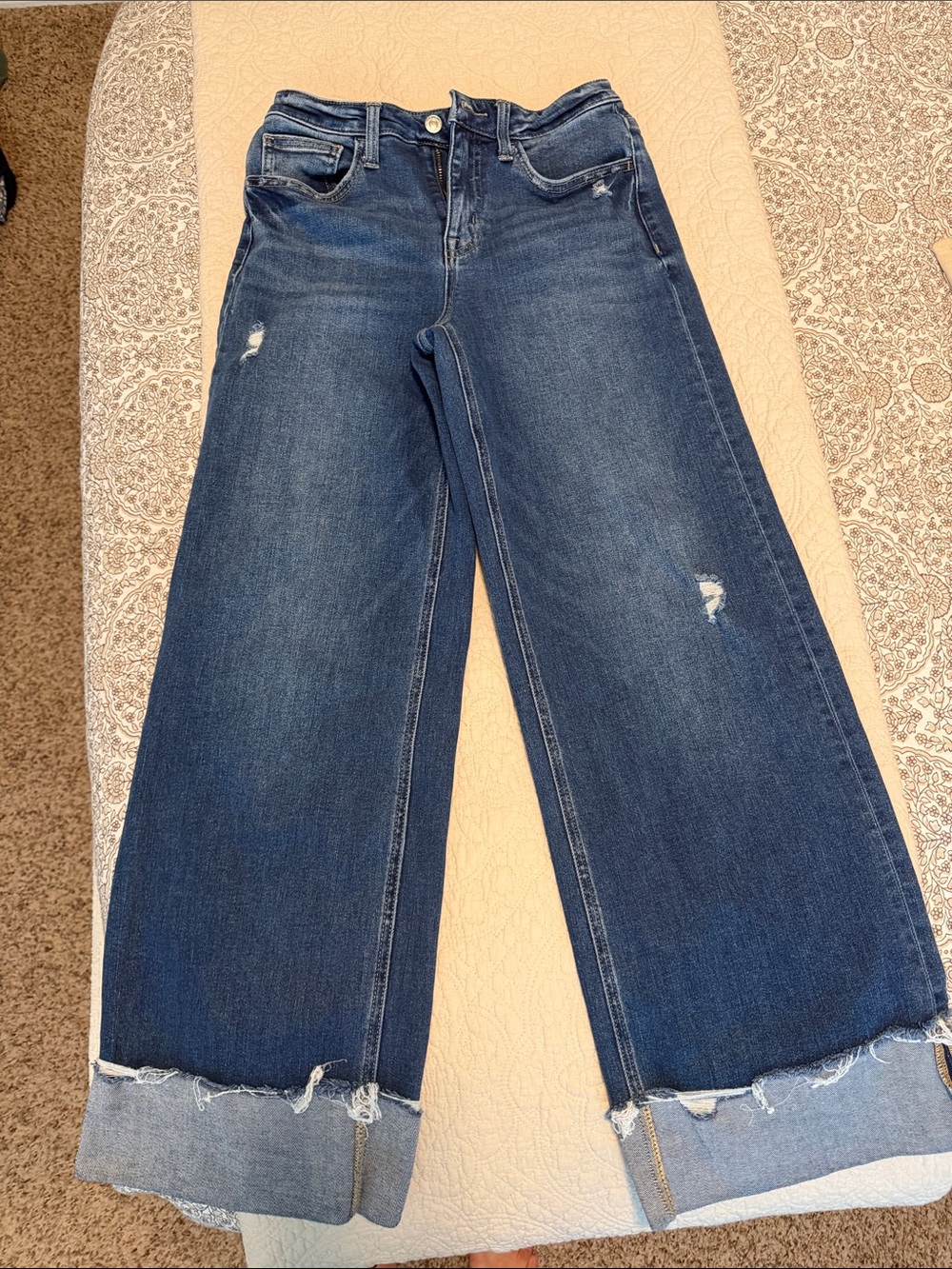 Flying Monkey Dark Blue Wide-Leg Distressed Jeans